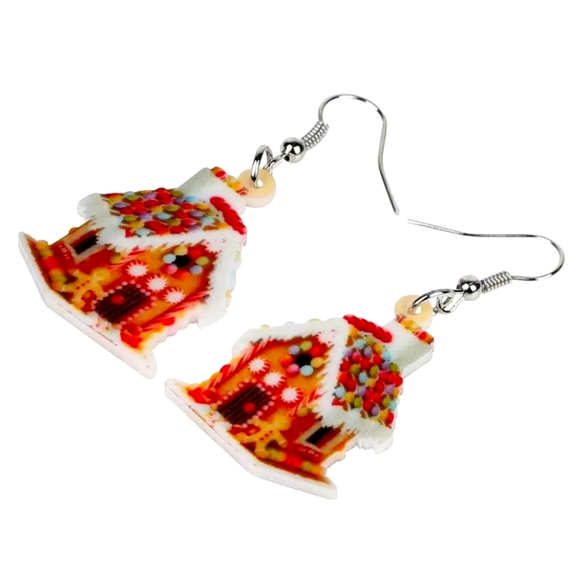Holiday Gingerbread House Acrylic Dangle Earrings New! - Picture 4 of 4